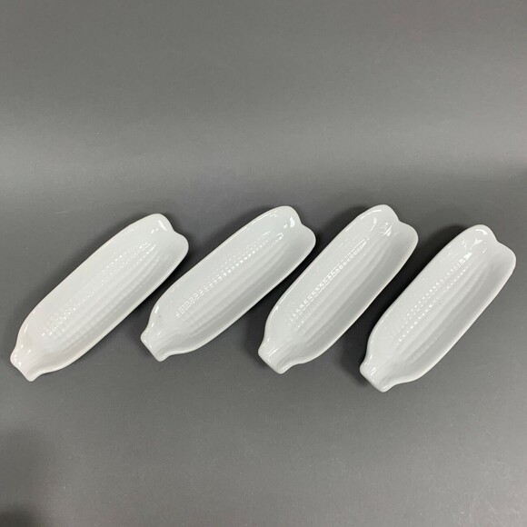 White Ceramic Corn Holders Dishes Lot of 4 - Picture 2 of 10